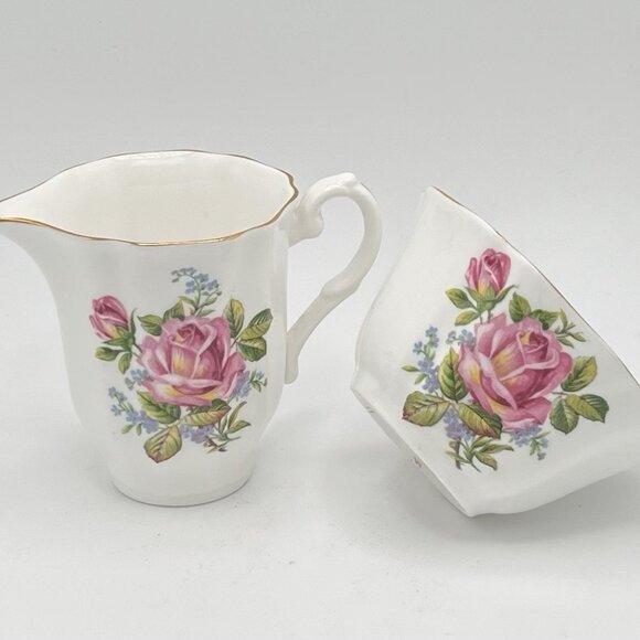 Royal Grafton Bone China Sugar & Creamer Set Pink Rose England Vintage Gold Gilt - Picture 1 of 7